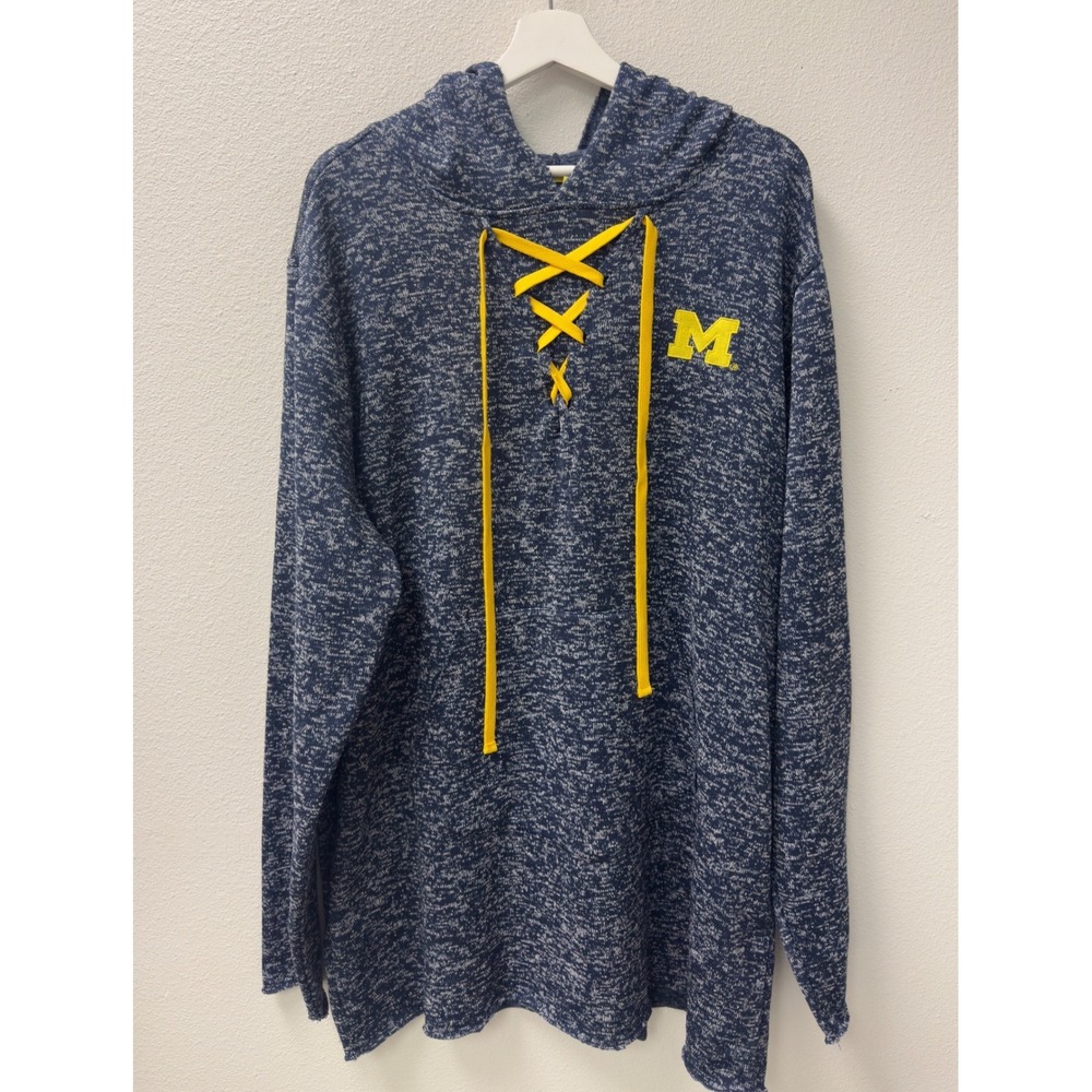 Michigan Wolverines Lace Up Hoodie‎ Women 2XL Navy Marled Space Dye Knit NCAA